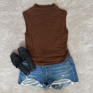 A New Day Brown Short Sleeve Side Ruched T-Shirt